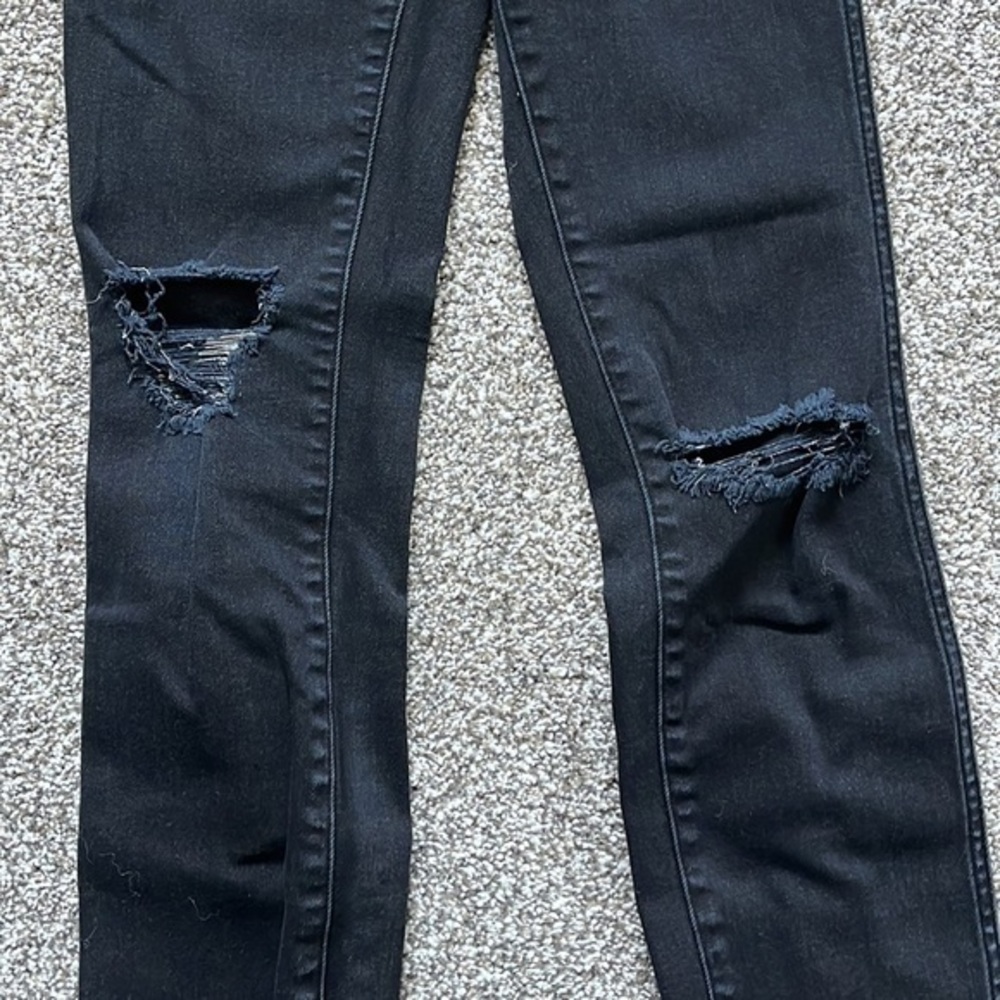 Madewell 10” High Riser‎ Skinny Jeans Dark Wash Distressed Hem and Knees Size 25 - Picture 3 of 9